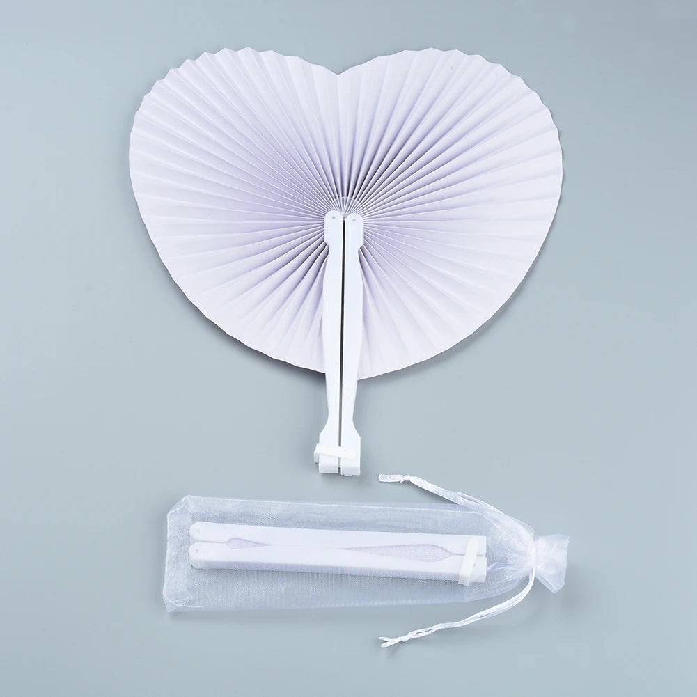 20/30PCS Personalized White Wedding Heart Paper Fans – Custom Logo Party Souvenirs & Guest Gifts for Engagements & Baptisms