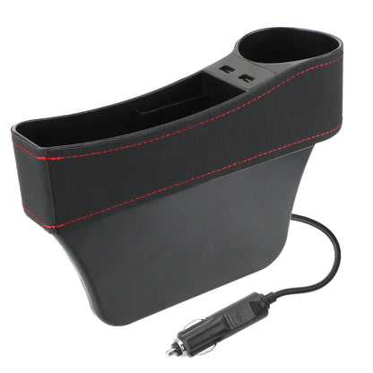 Car Seat Gap Organizer – Leather Auto Crevice Storage Box with Cup & Phone Holder, USB Option