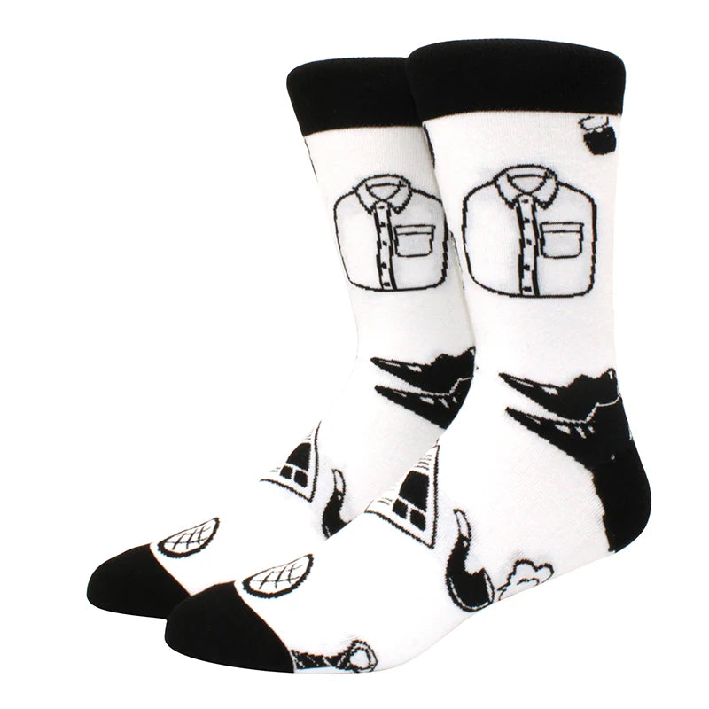 Funny Cartoon Fashion Cotton Socks – Hip Hop Skateboard Style Socks for Men & Women, Beer, Pizza, Astronaut & Pineapple Print Casual Wear Socks