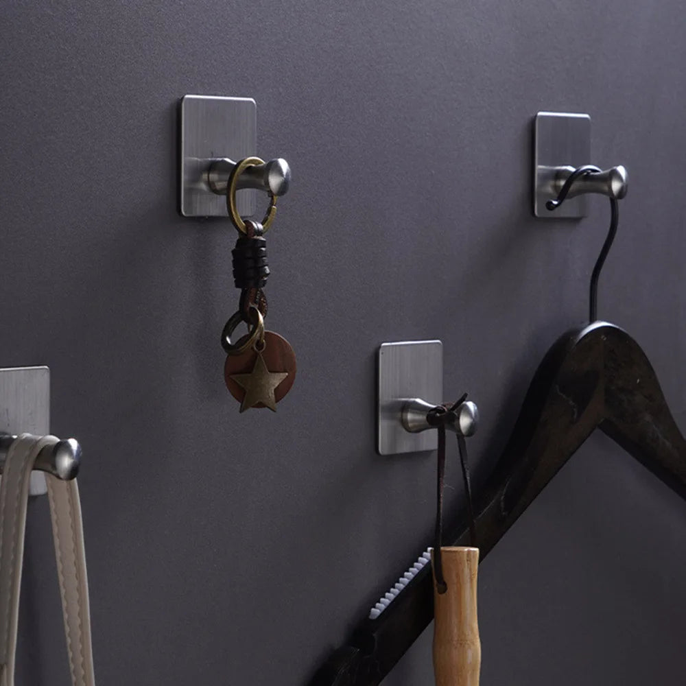 Stainless Steel Wall-Mounted Robe Hook - Rustproof Adhesive Towel and Coat Hanger for Bathrooms and Kitchens