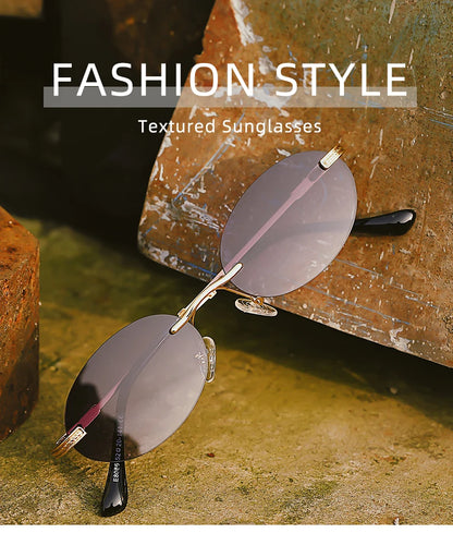 Retro Oval Rimless Sunglasses – Blue Mirror Gold Metal UV400 for Men & Women