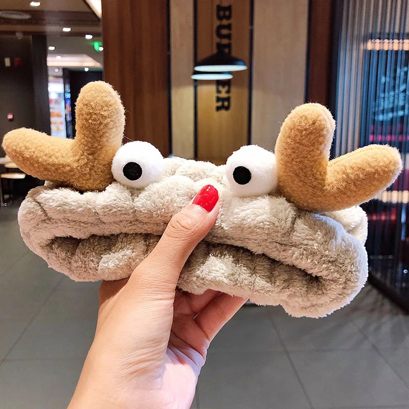 Soft Coral Fleece Bow Headband – Wash Face Hair Holder with Animal Ears for Women & Girls