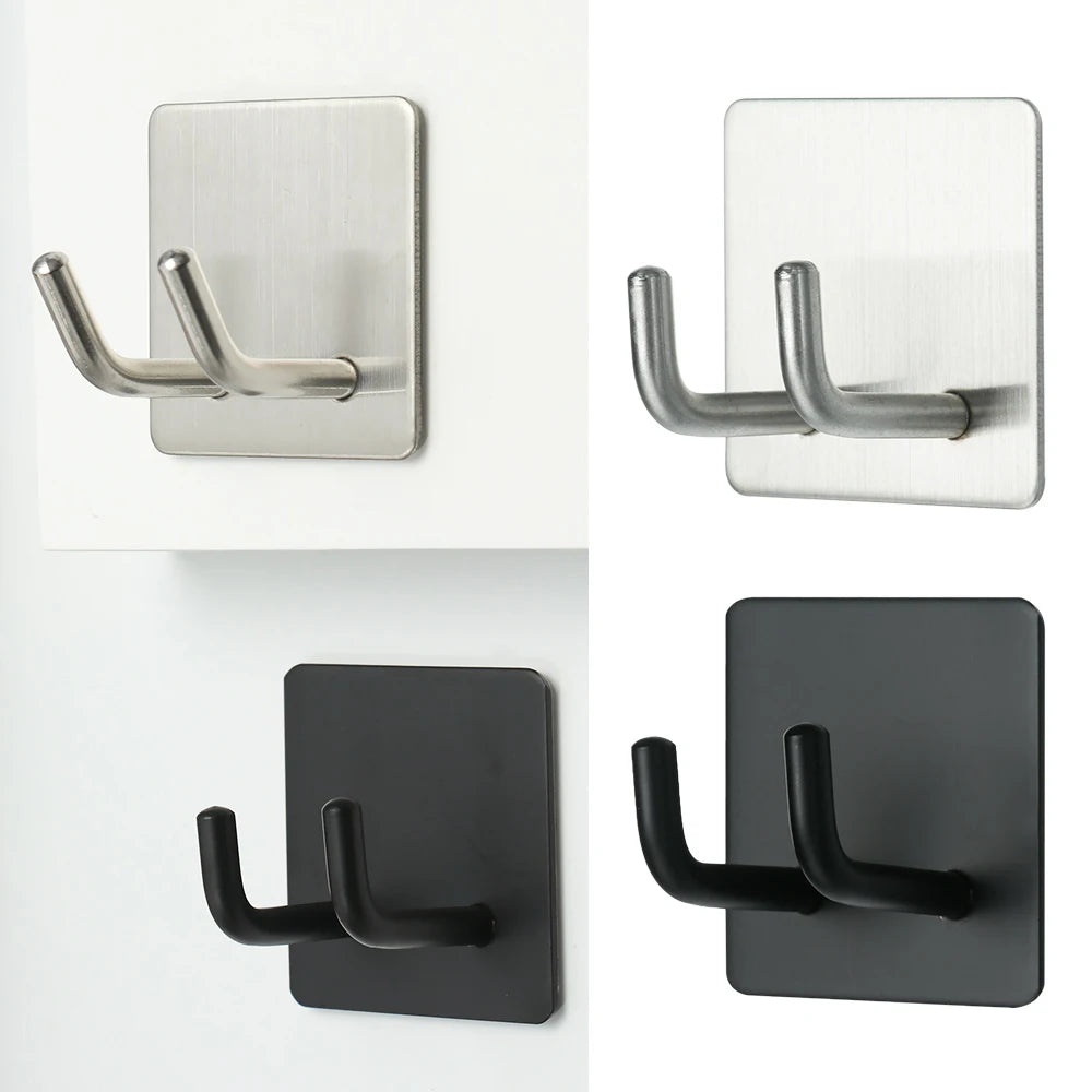 Stainless Steel Wall-Mounted Robe Hook - Rustproof Adhesive Towel and Coat Hanger for Bathrooms and Kitchens
