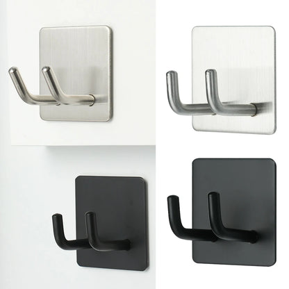 Stainless Steel Wall-Mounted Robe Hook - Rustproof Adhesive Towel and Coat Hanger for Bathrooms and Kitchens