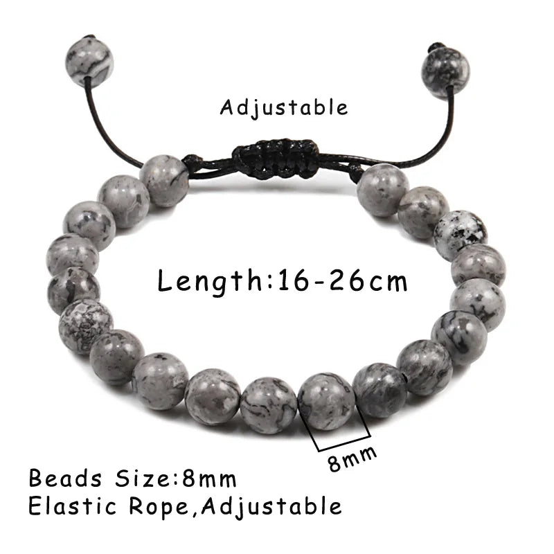 8mm Tiger Eye and Lava Rock Bead Bracelet - Adjustable Braided Rope Bangles for Men and Women - Yoga Healing Balance Bracelets