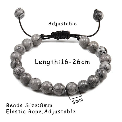 8mm Tiger Eye and Lava Rock Bead Bracelet - Adjustable Braided Rope Bangles for Men and Women - Yoga Healing Balance Bracelets