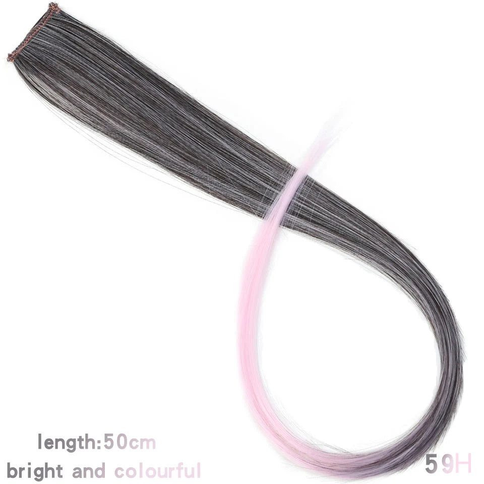 BUQI Straight Clip-In Colored Hair Extensions – Rainbow Synthetic Hair Streaks in Pink, Orange, White & Purple