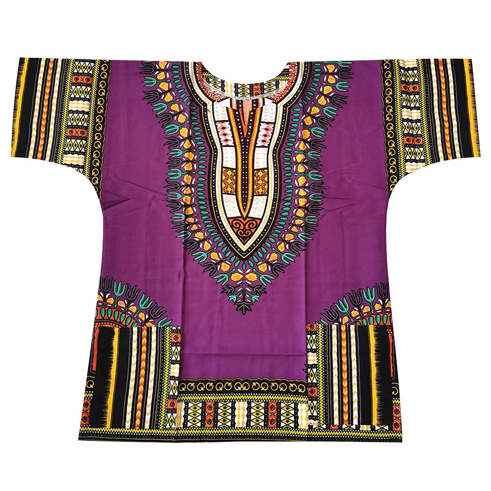 African Dashiki Cotton T-Shirt - Traditional Printed Unisex Fashion Top with Vibrant Ethnic Style Design