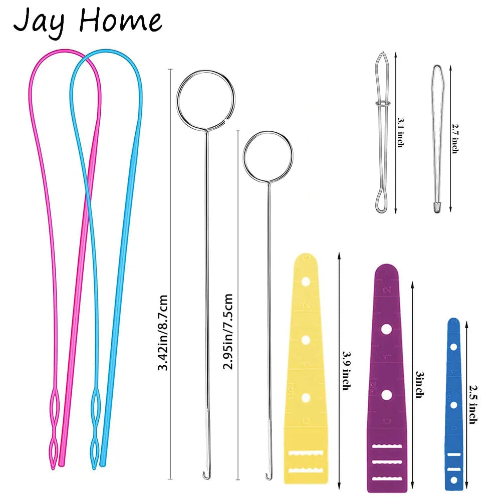 Flexible Sewing Threader Tool — Drawstring Loop Turner Hook with Metal Tweezers & Plastic Threader for DIY Sewing