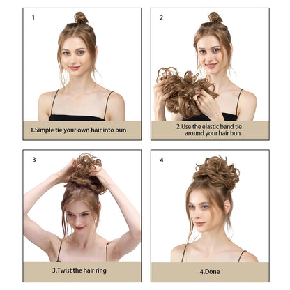 Synthetic Messy Hairpiece Chignon Scrunchie – Blonde & Brown Donut Bun for Women, Elastic Daily Use Hair Extension H9