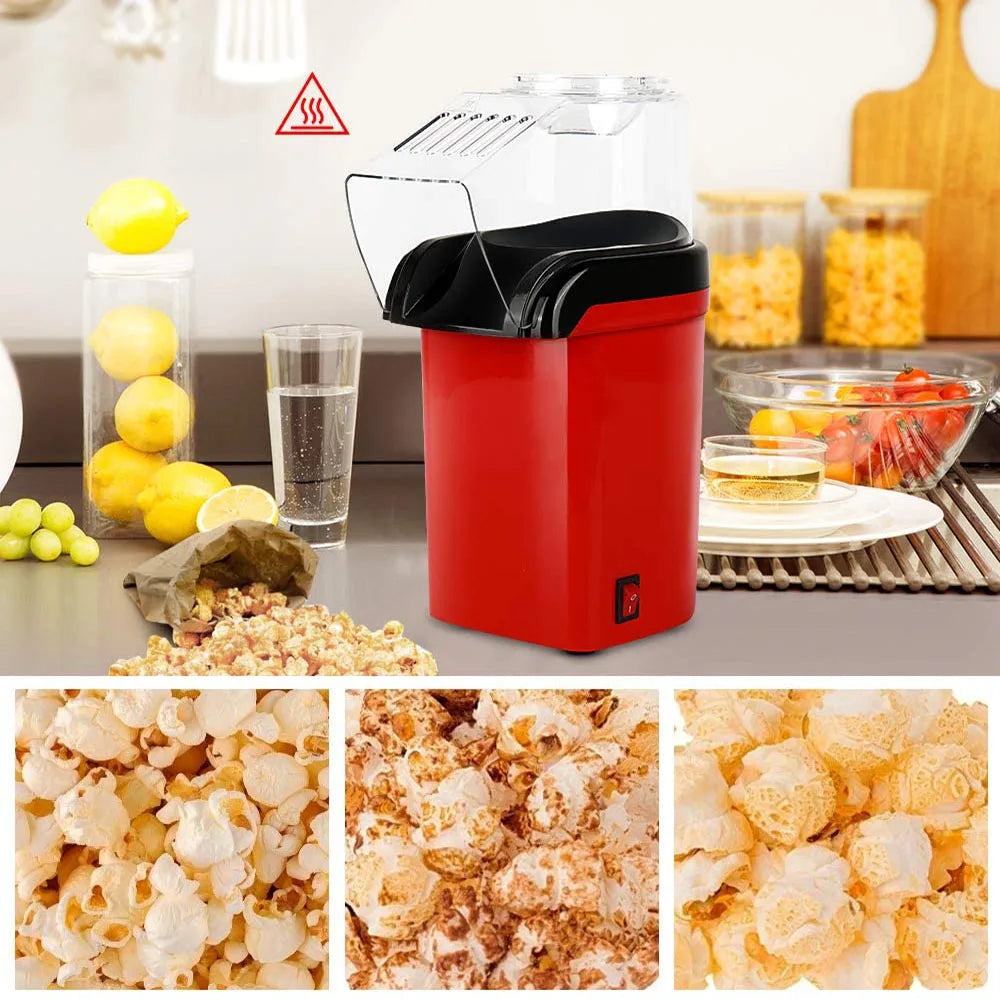 Healthy Hot Air Popcorn Maker: 1200W Mini Household Popcorn Machine - Oil-Free Corn Popper for Home Kitchen Baking