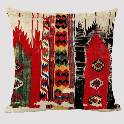 Bohemian Linen Cushion Cover – Multicolor Ethnic Geometric Pattern Decorative Pillow for Living Room Sofa