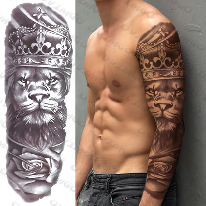 Temporary Tattoo Sleeve - Realistic Full Arm Skull Angel Maori Design Tattoo Sticker for Men & Women
