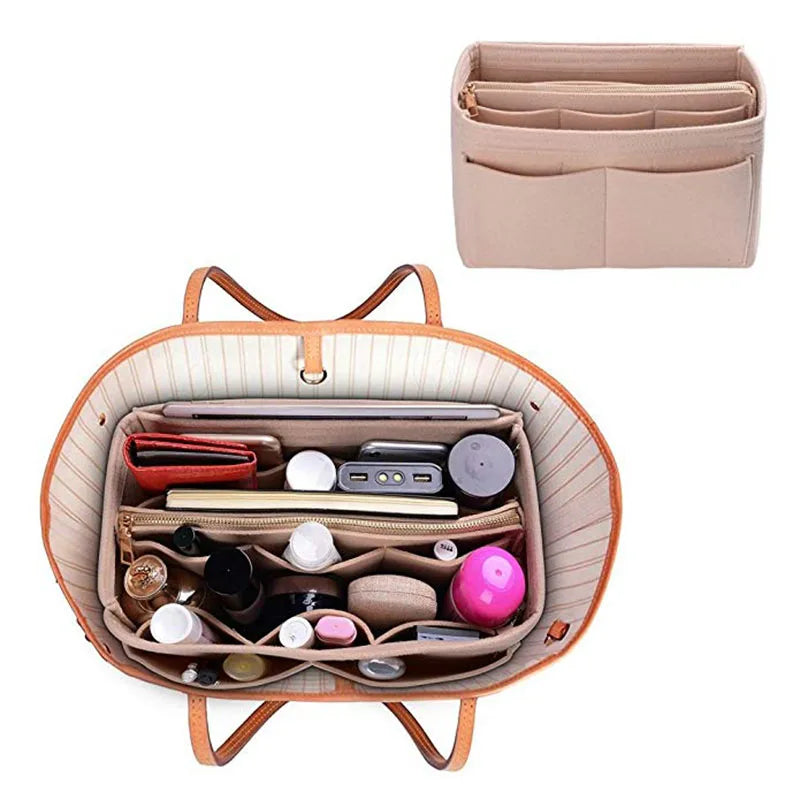 HHYUKIMI Felt Makeup Organizer Insert Bag – Portable Travel Cosmetic Handbag Purse Organizer for Various Brand Bags