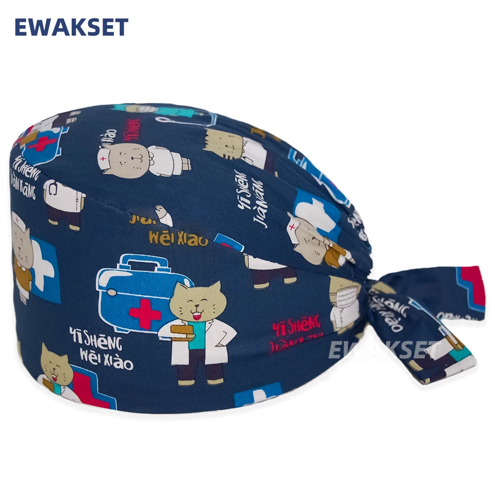 Unisex Soft Scrub Cap – Cartoon Print Surgical Hat for Men and Women, Operating Room Nursing Accessories