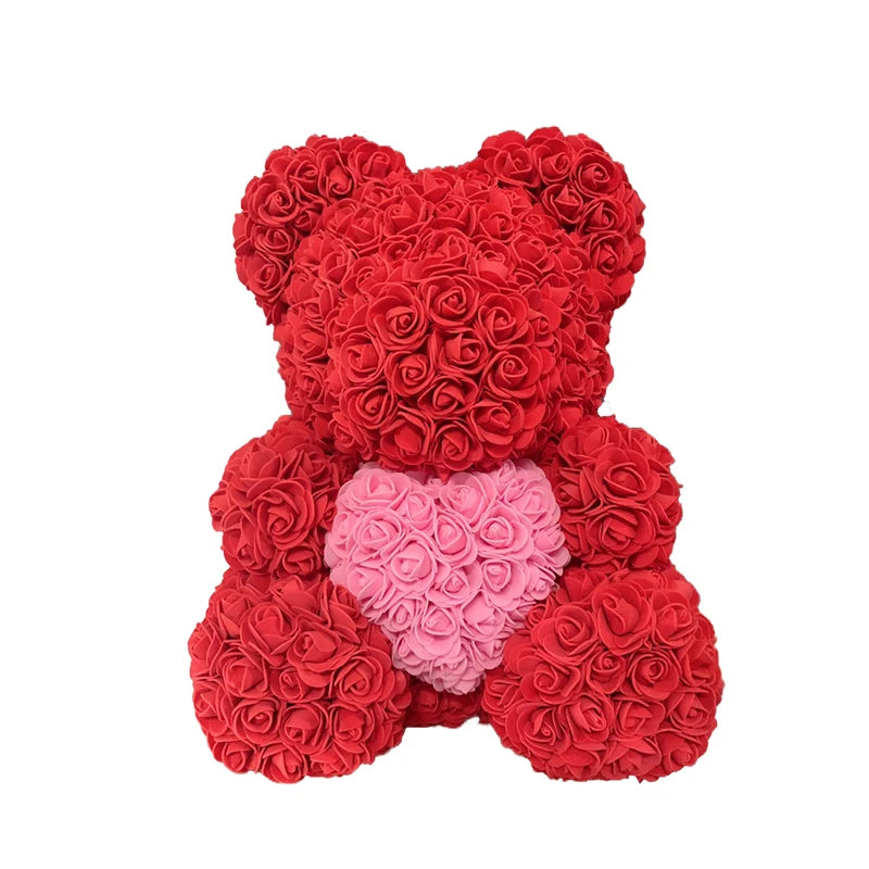 2024 40cm Rose Bear – Heart-Shaped Artificial Flower Teddy Bear for Valentine’s, Wedding, Birthday & Christmas Gifts