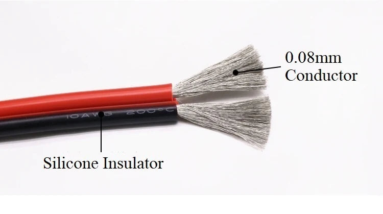 1/2/5M Copper Silicone Rubber Wire – Flexible 30 to 10 AWG 2-Pin DIY LED Connector Cable, Black & Red