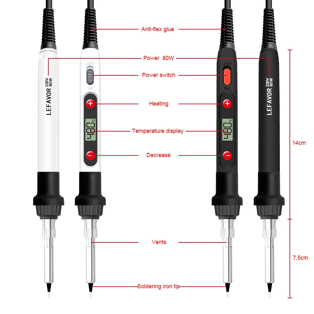 Adjustable Temperature Electric Soldering Iron: 60W/80W Mini Handle Rework Station - Heat Pencil Welding Repair Tools