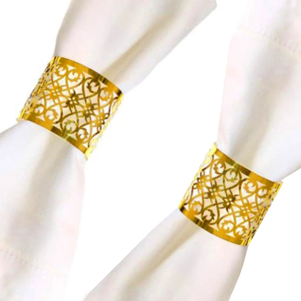 25Pcs Hollow Pattern Gold and Silver Napkin Rings - Elegant Wedding and Party Table Decorations