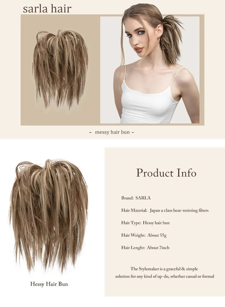 Synthetic Fake Hair Messy Bun Chignon – Elastic Scrunchy Curly Hairpiece, Flexible Band SARLA Synthetic Extension