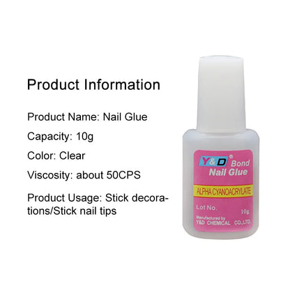 10g Fast Drying Nail Glue - Adhesive for False Nails, Glitter, Acrylic, Rhinestone Decoration, and Nail Extensions
