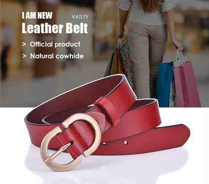 VATLTY Women's Leather Belt – Authentic Cowhide with Golden Alloy Buckle, Jeans & Trousers Belt (ZK105)