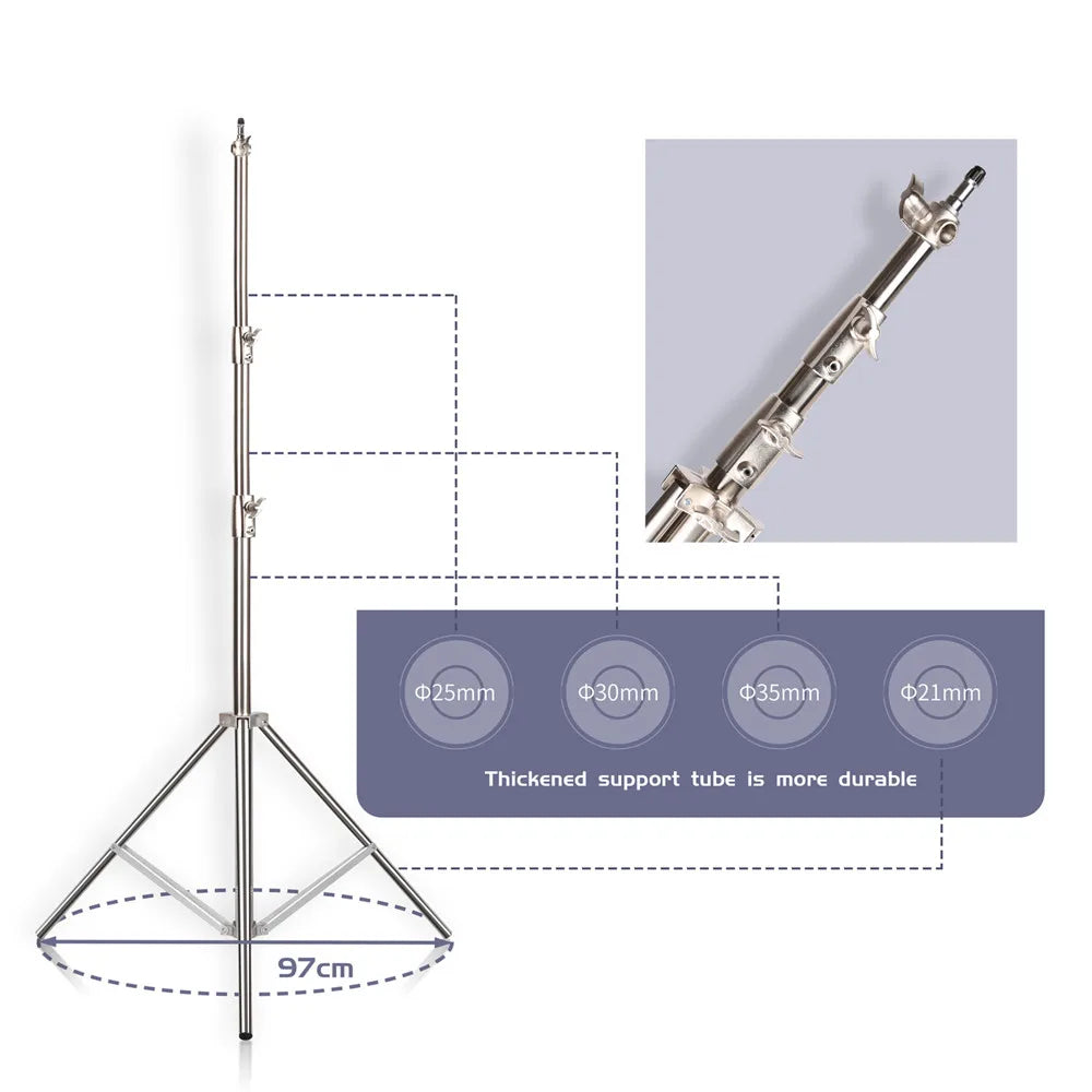 2.8M Stainless Steel Tripod Light Stand – Foldable Magic Leg C-Stand for Spot Light, Softbox, Photography Studio