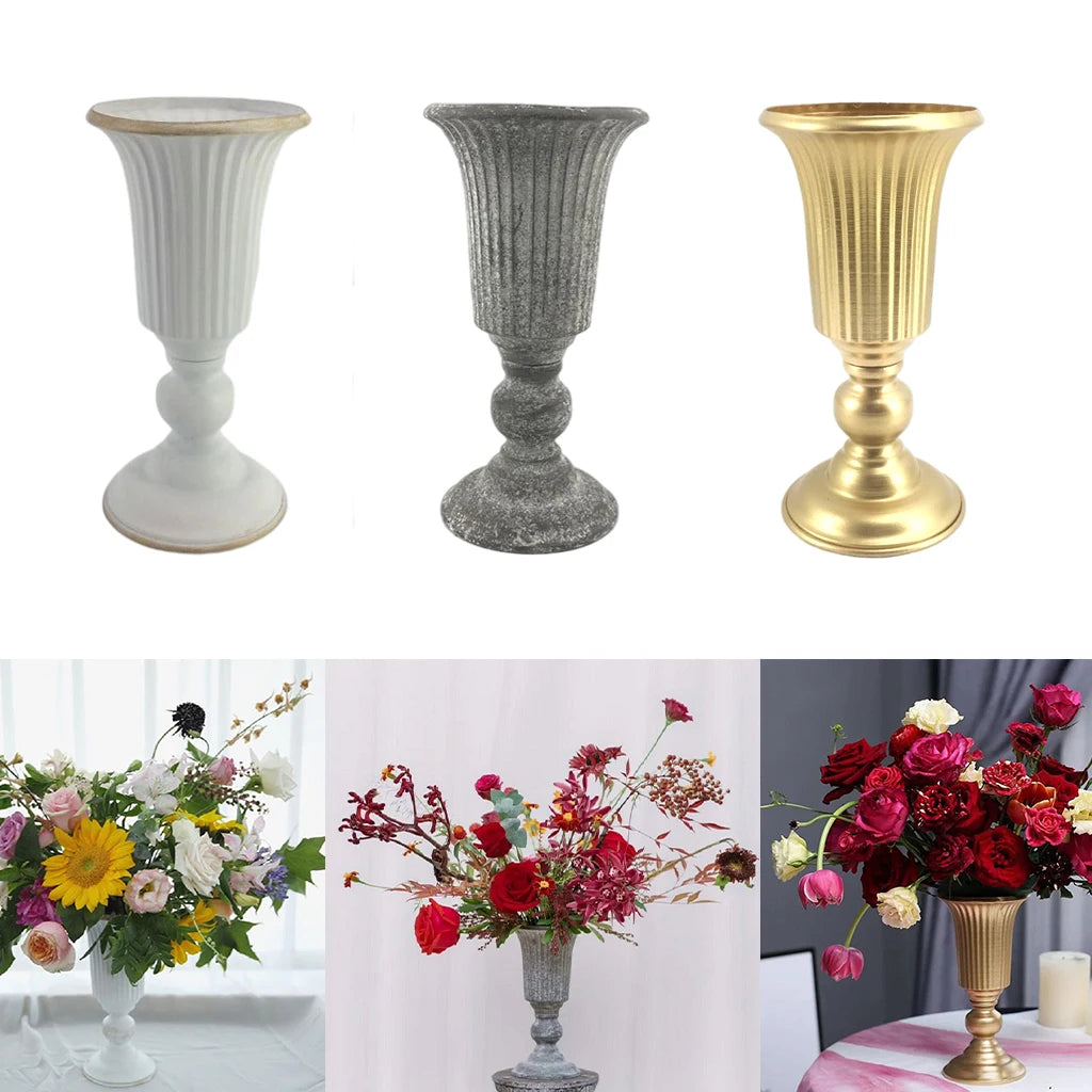Decorative Flower Vase Metal Bowl – Urn Plant Pot for Dried Flowers, Table Centerpiece & Home Living Room Decor