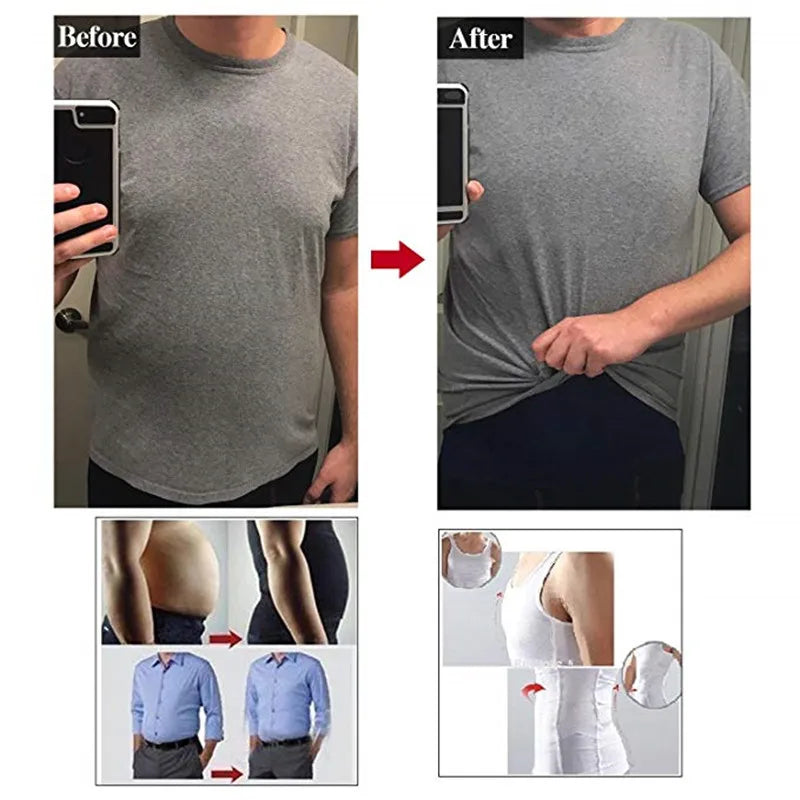 Men's Slimming Body Shaper Tank Top: Compression Shirt for Gynecomastia with Abdomen Control - Workout Undershirt