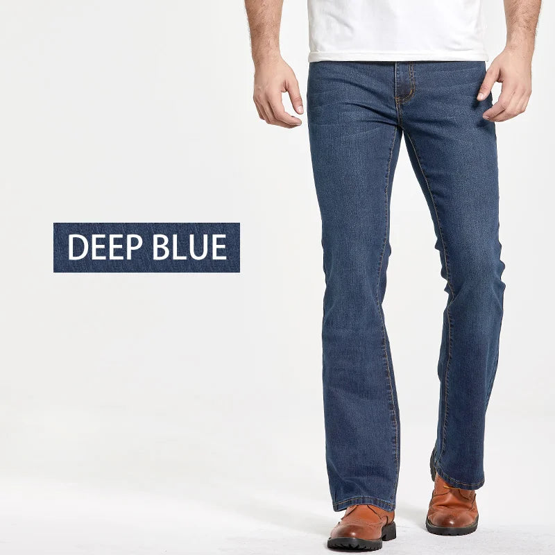 Men’s Bootcut Jeans — Slim Fit Stretch Denim Pants Slightly Flared Classic Designer Trousers Blue Black