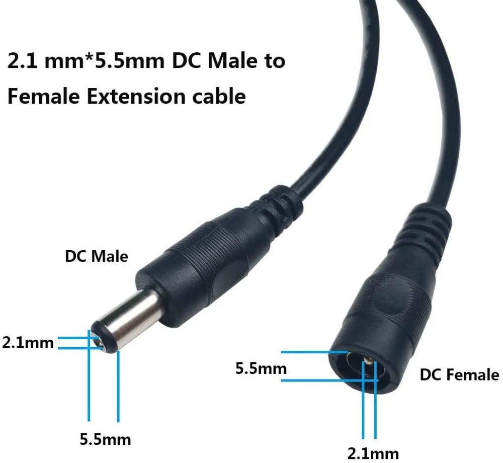 DC 12V Power Adapter Extension Cable – 5.5*2.1mm Male to Female Cord for CCTV Camera & Router, 1M to 10M Lengths