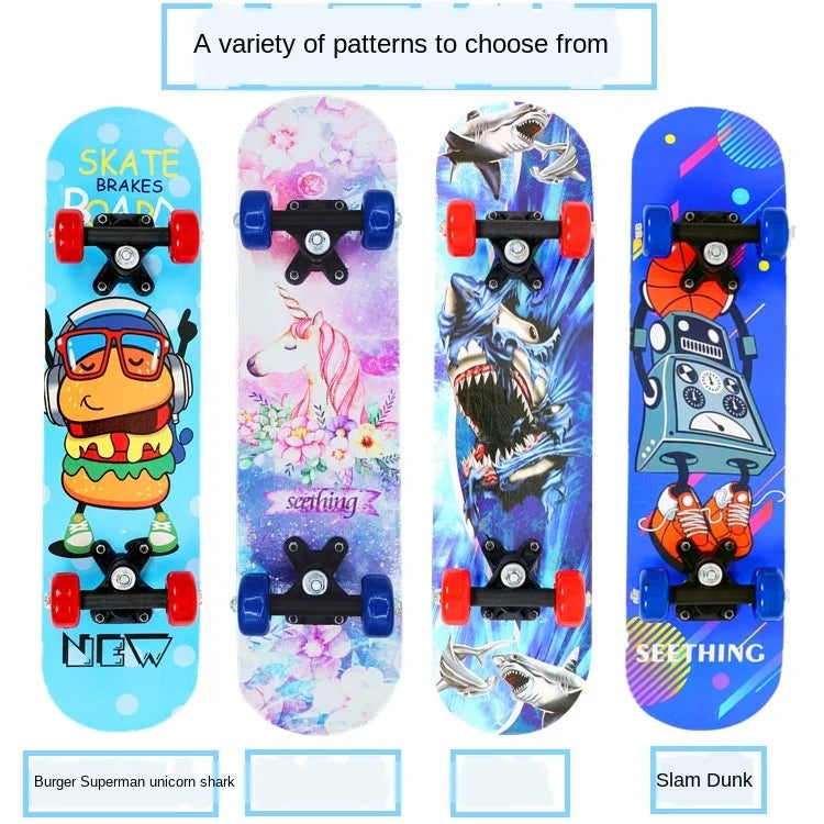 60cm Kids' Beginner Skateboard – Double Rocker Maple Deck with Cartoon Design for Outdoor Fun