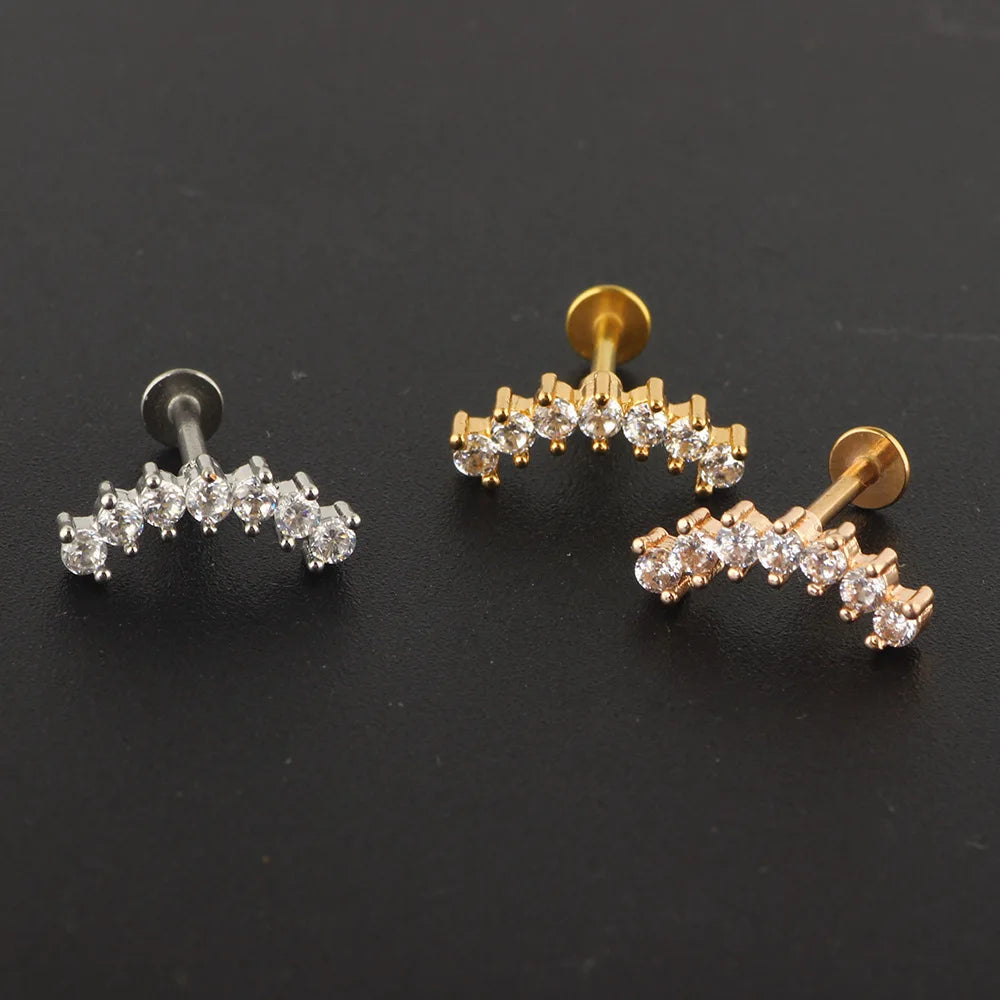 Crystal Flower Tragus Piercing Earring – 16G Cross Cartilage, Helix, Conch, Rook, Lobe & Labret Stud Jewelry