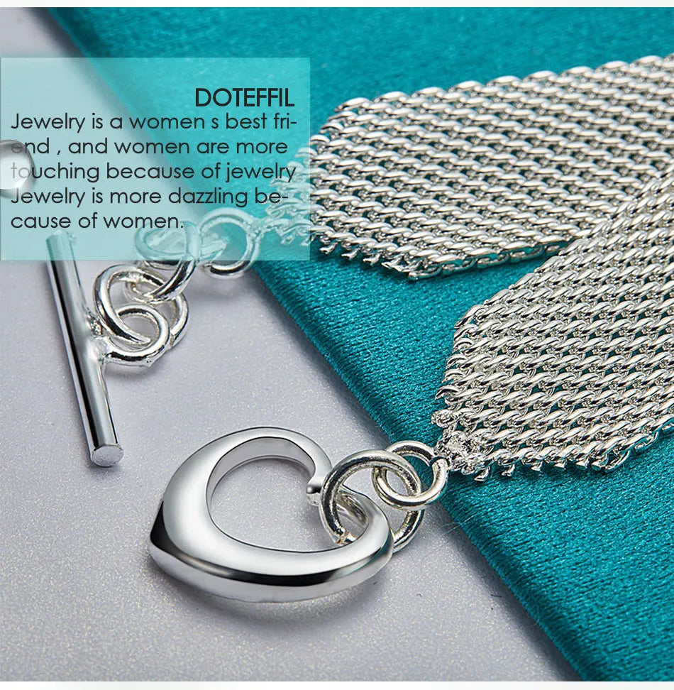 DOTEFFIL 925 Sterling Silver Heart Bracelet – Watchband Style Chain Jewelry for Men & Women