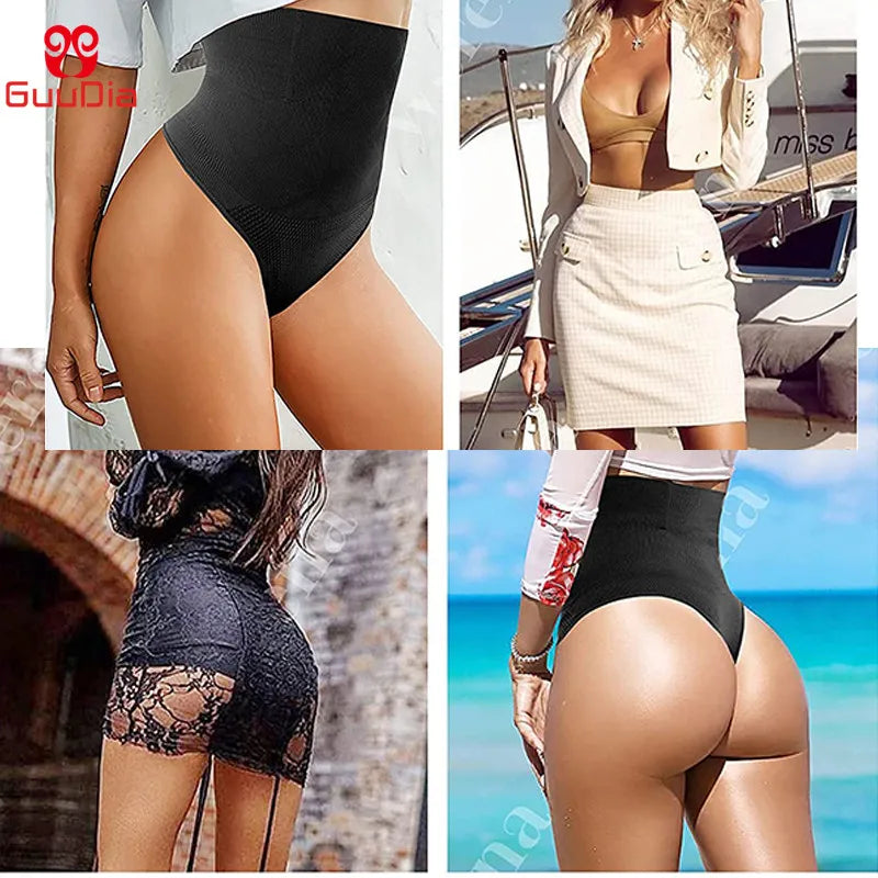GUUDIA Women's High Waist Seamless Body Shaper Briefs - Firm Control Tummy Shaping Thong Shapewear Panties and Girdle Underwear