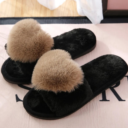 Women’s Indoor Home Slippers – Warm, Non-Slip Plush Bedroom Shoes with Cute Heart Pattern for Autumn & Winter