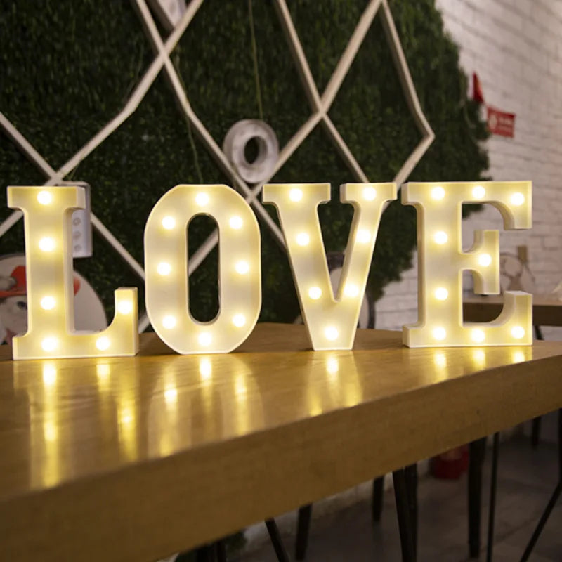 Alphabet & Number LED Lamp Night Light – Warm Battery-Powered Luminous Letter Light for Home, Wedding, Birthday & Party Decoration