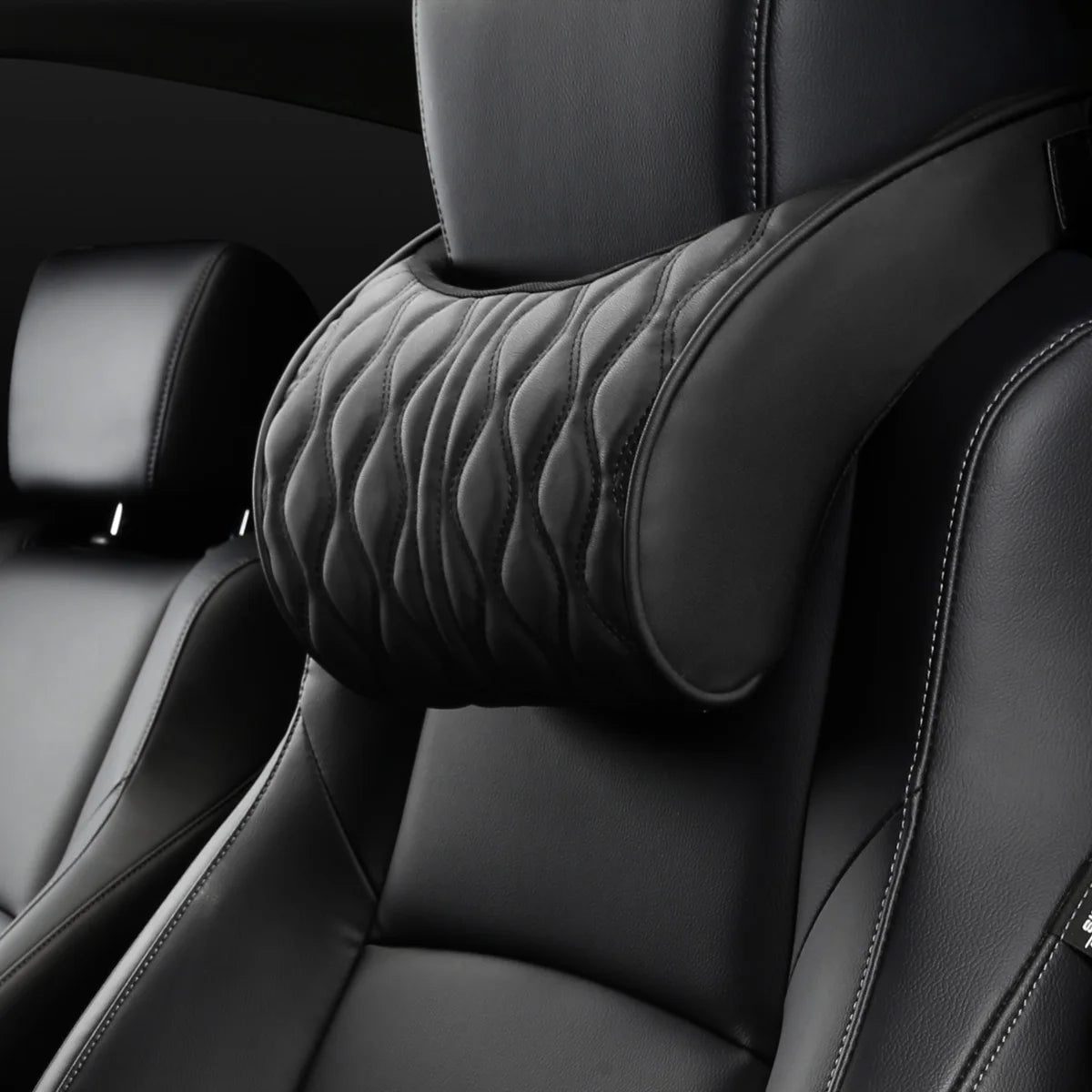 Car Neck & Lumbar Pillow – PU Leather Memory Foam Seat Headrest & Backrest Cushion