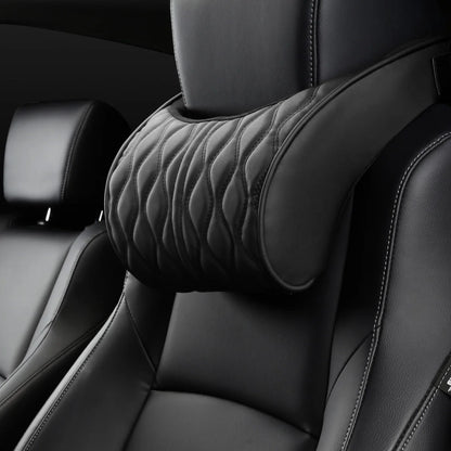 Car Neck & Lumbar Pillow – PU Leather Memory Foam Seat Headrest & Backrest Cushion