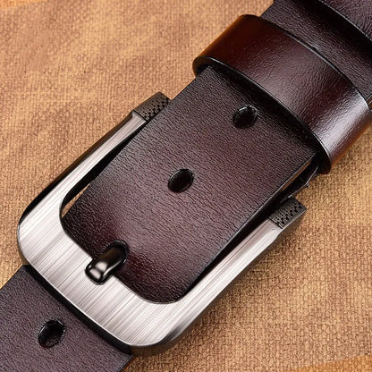 Genuine Leather Men's Belt - High Quality Cowhide Buckle Jeans Belt Casual Business Cowboy Waistband Fashion Accessory