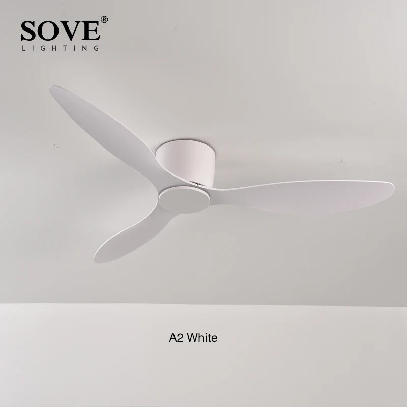 SOVE Modern Black & White Low Floor Ceiling Fan – 30W DC Motor with Remote Control, No Light, 220V