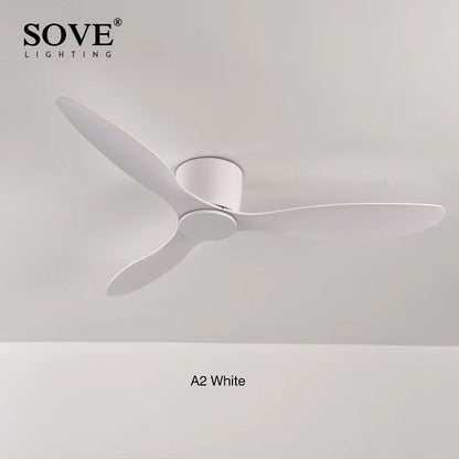 SOVE Modern Black & White Low Floor Ceiling Fan – 30W DC Motor with Remote Control, No Light, 220V