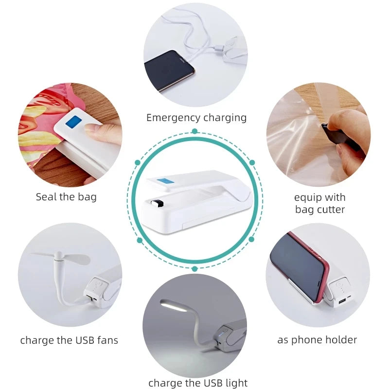 saengQ Mini Portable Bag Sealer – Multi-Function Home Plastic & Snack Storage Sealing Machine