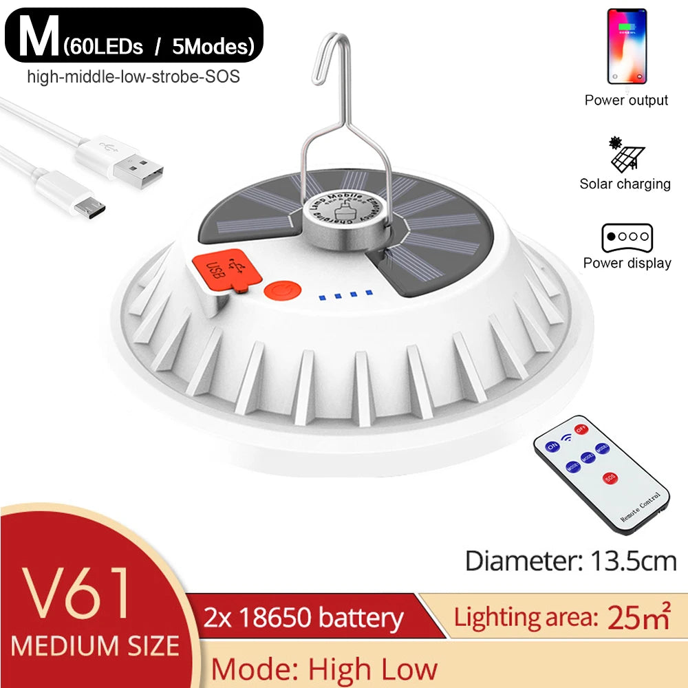 300W Rechargeable LED Solar Lantern - Portable Remote-Controlled Emergency Light for Camping and Home