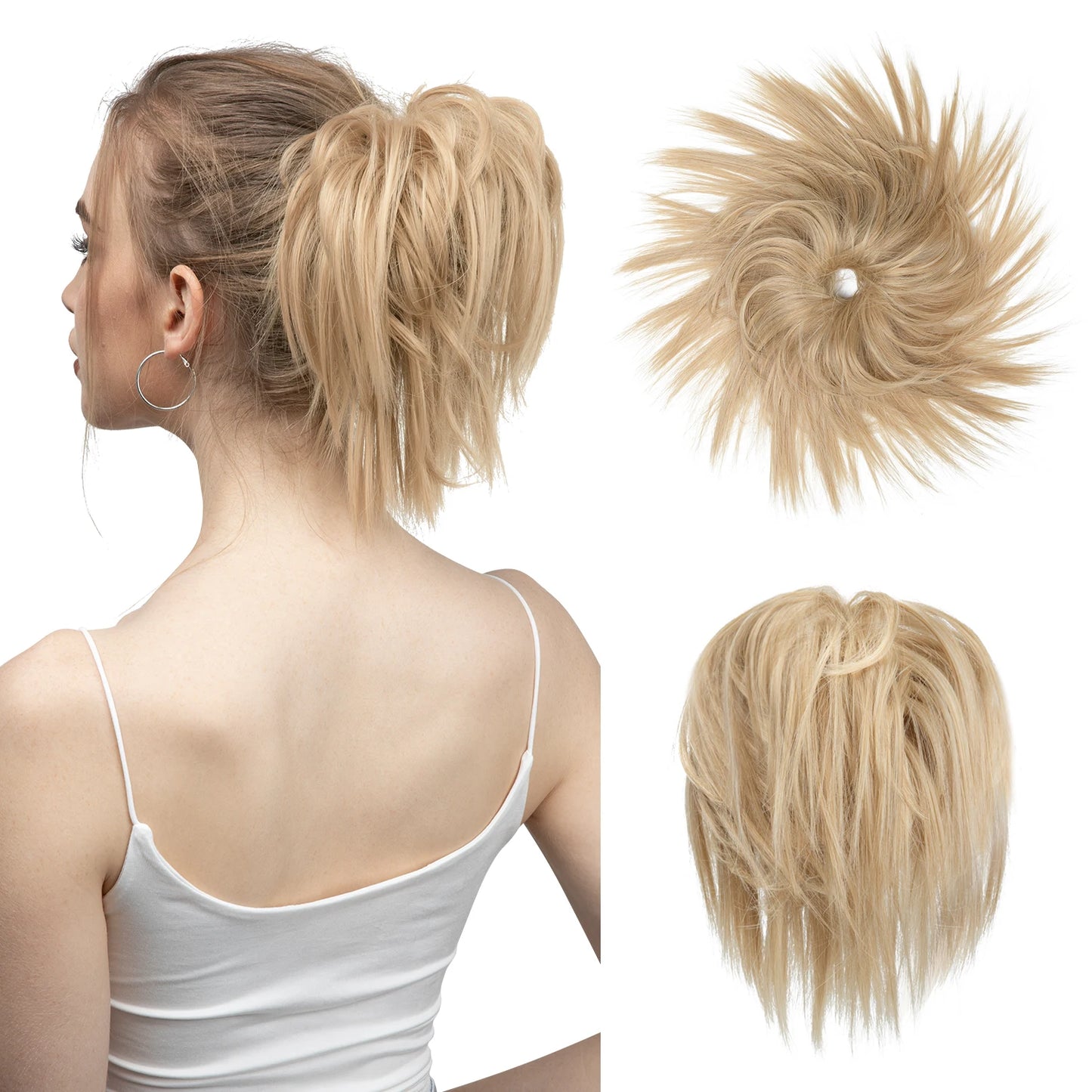 Synthetic Fake Hair Messy Bun Chignon – Elastic Scrunchy Curly Hairpiece, Flexible Band SARLA Synthetic Extension