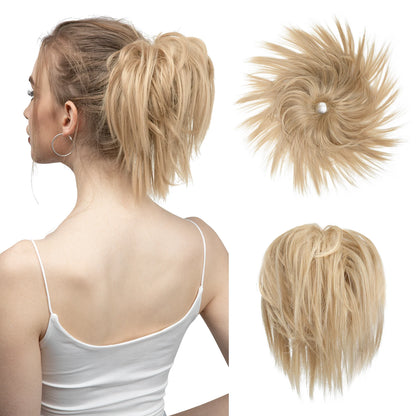 Synthetic Fake Hair Messy Bun Chignon – Elastic Scrunchy Curly Hairpiece, Flexible Band SARLA Synthetic Extension