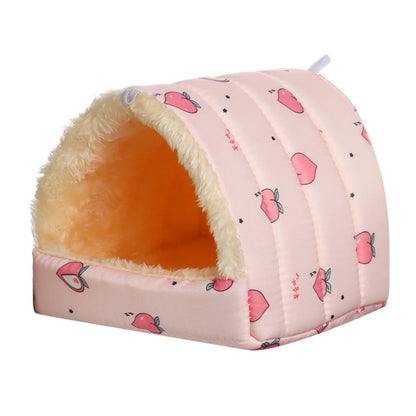 Cute Cartoon Rabbit & Squirrel Mini Pet Cage — Warm Winter Bed House for Hamsters, Mice, Rats & Guinea Pigs