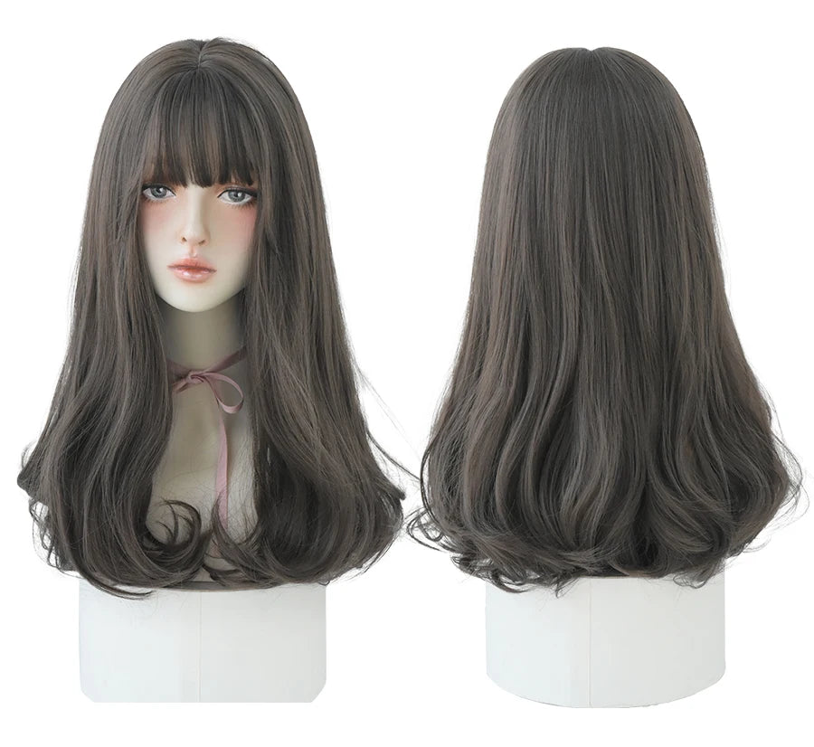 7JHHWIGS Long Straight Light Brown Synthetic Wig with Bangs – Heat-Resistant Daily Wear Wig for Women