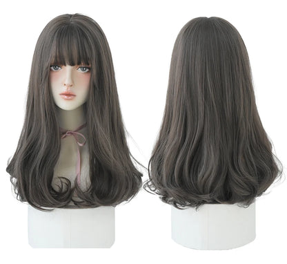 7JHHWIGS Long Straight Light Brown Synthetic Wig with Bangs – Heat-Resistant Daily Wear Wig for Women
