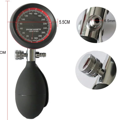 300mmHg Handheld Pressure Gauge - PVC Bulb for Aneroid Sphygmomanometer NIBP Cuff Blood Pressure Accessory